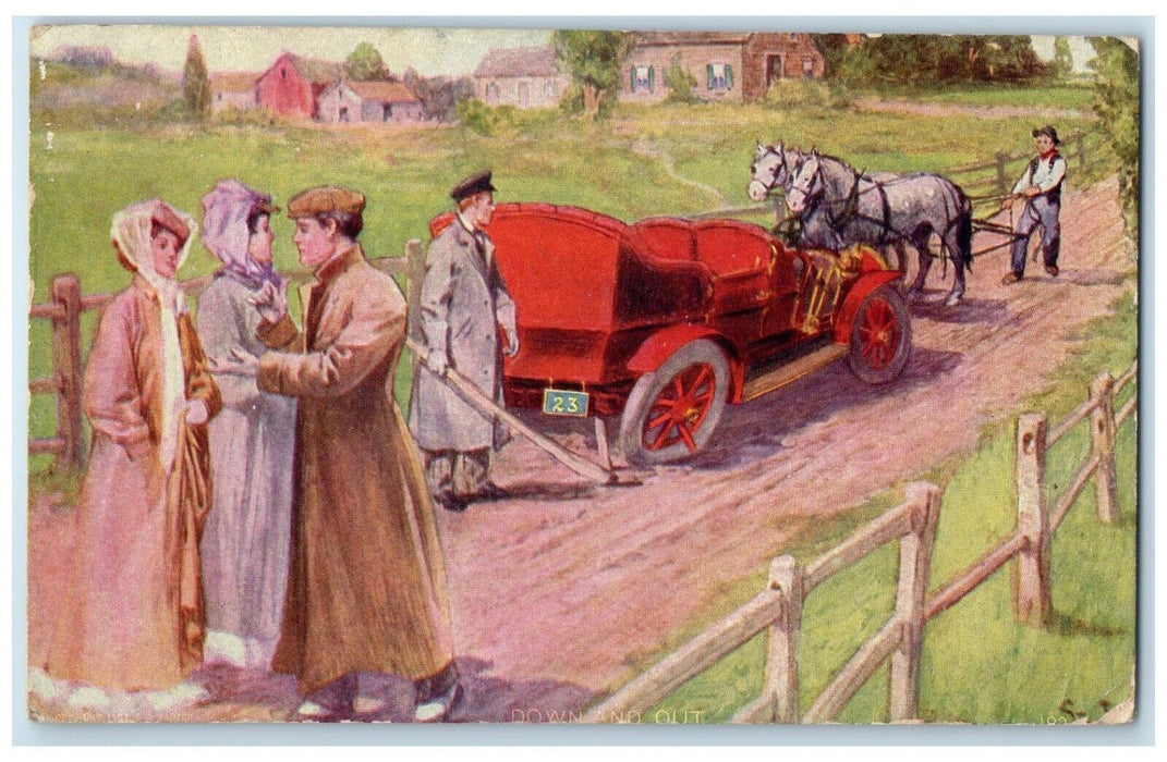 1910 Down And Out Anti Car Horse Carriage Ruby Oklahoma OK Antique Postcard
