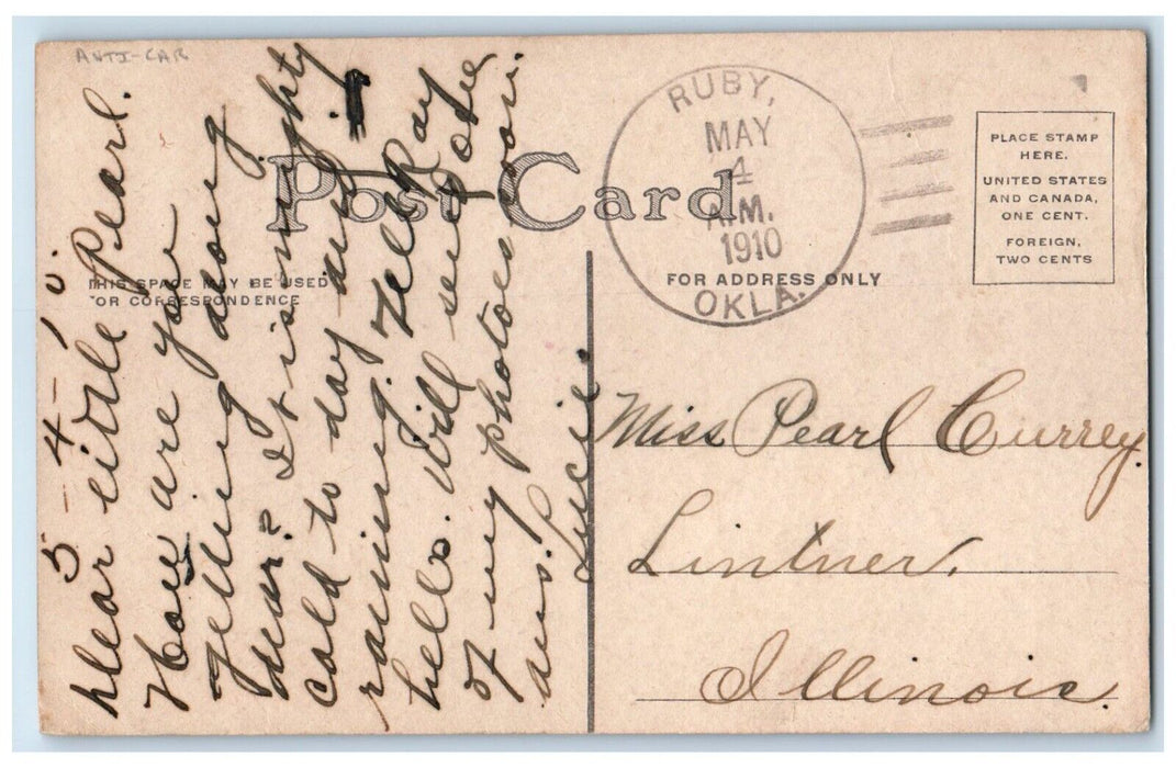 1910 Down And Out Anti Car Horse Carriage Ruby Oklahoma OK Antique Postcard