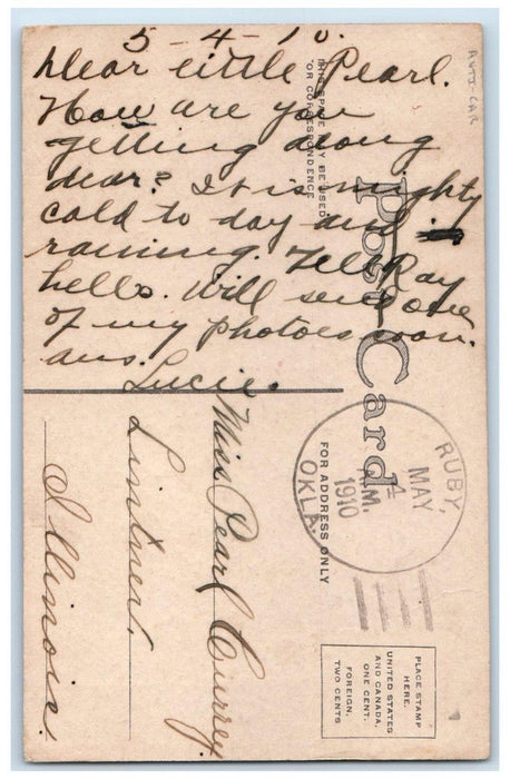 1910 Down And Out Anti Car Horse Carriage Ruby Oklahoma OK Antique Postcard