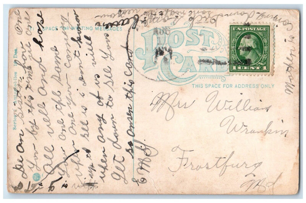 c1910's Sweet Couple Romance Kissing Car Exceeding Speed Limit Antique Postcard