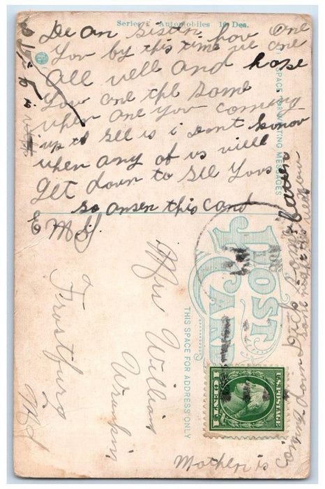 c1910's Sweet Couple Romance Kissing Car Exceeding Speed Limit Antique Postcard