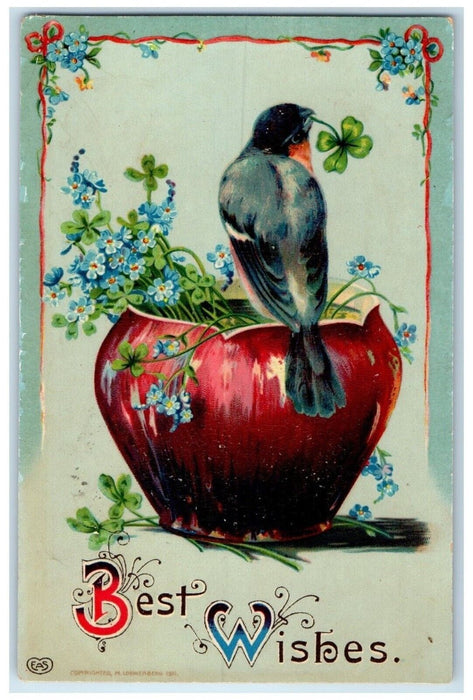 1911 Best Wishes Pansies Bird Shamrock New Freedom Pennsylvania PA Postcard