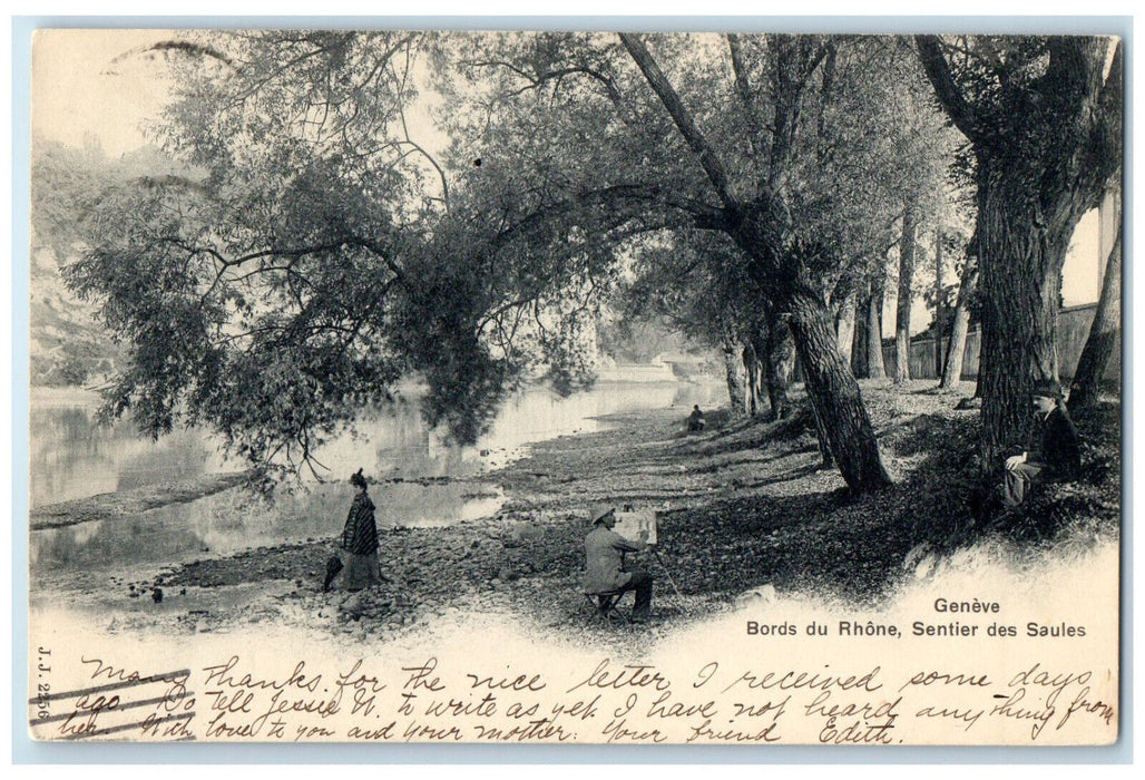 1902 Edges Of The Rhone Willows Trail Geneva Switzerland Antique Postcard