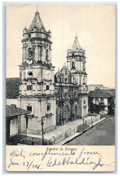 1908 Front View Building of Panama Cathedral Unposted Antique Postcard