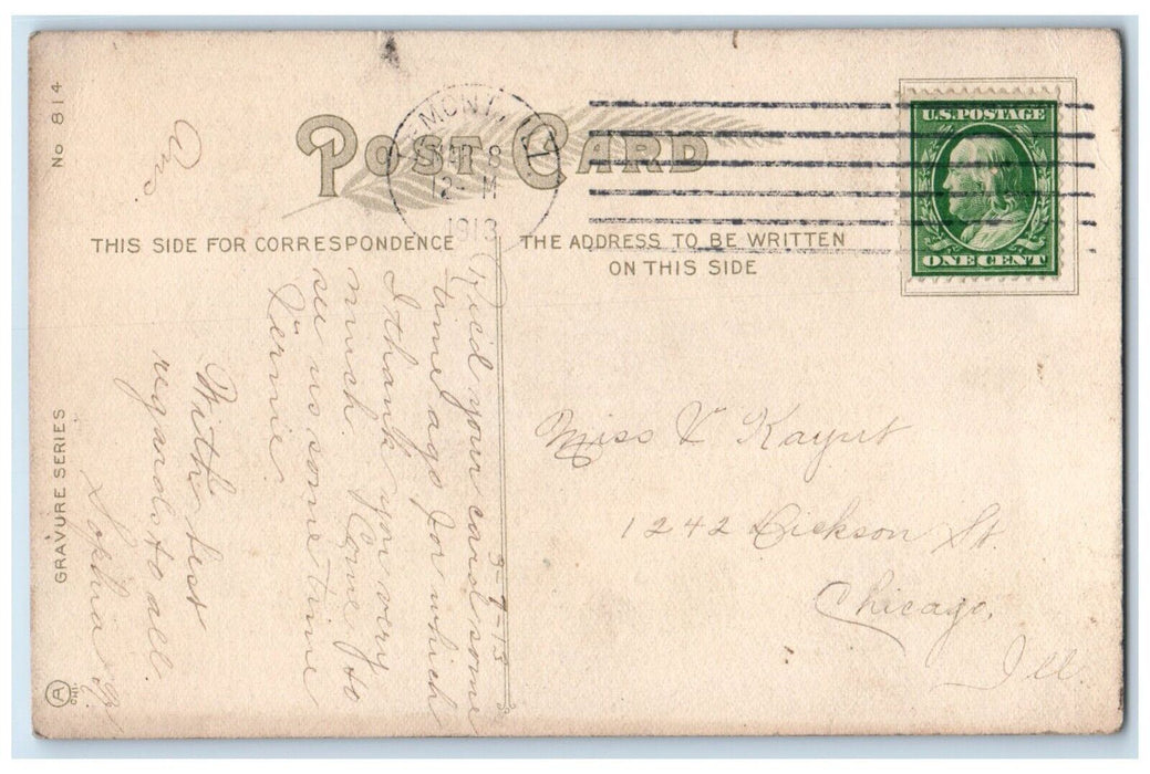 1913 Pretty Woman Daisy Flowers Bonnet Lemont Illinois IL Antique Postcard