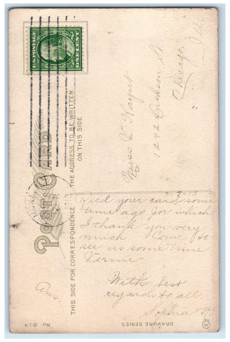 1913 Pretty Woman Daisy Flowers Bonnet Lemont Illinois IL Antique Postcard