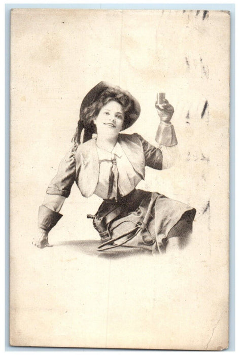 1912 Woman Cowgirl Michigan City Indiana IN Posted Antique Postcard