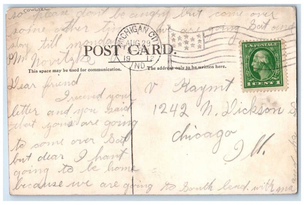 1912 Woman Cowgirl Michigan City Indiana IN Posted Antique Postcard