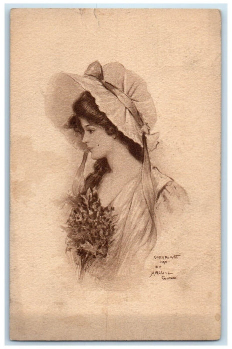1910 Pretty Woman Bonnet Archie Gunn Chicago Illinois IL Posted Antique Postcard