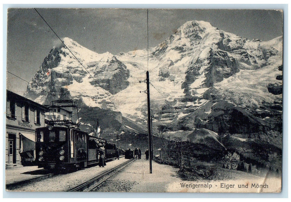 1912 Train Eiger And Monch Ski Area in Wengernalp Switzerland Postcard