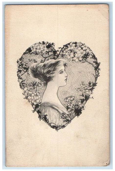 1911 Big Heart Pretty Woman Michigan City Indiana IN Posted Antique Postcard