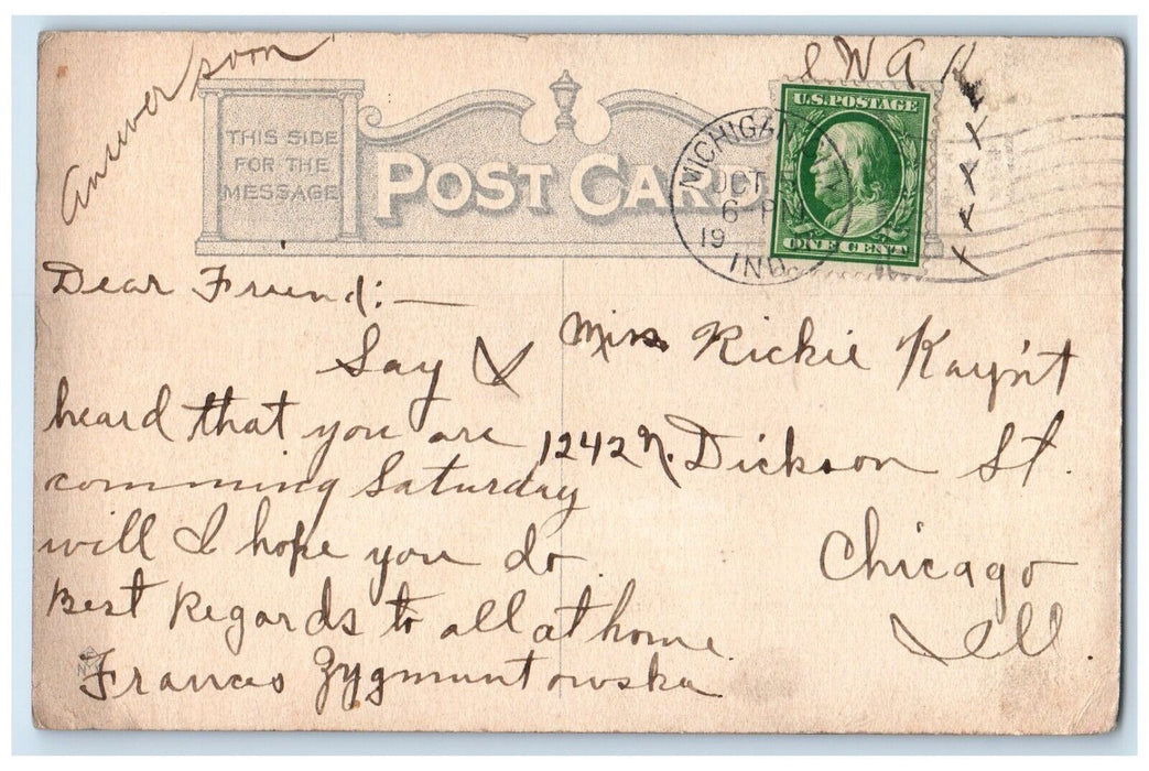 1911 Big Heart Pretty Woman Michigan City Indiana IN Posted Antique Postcard