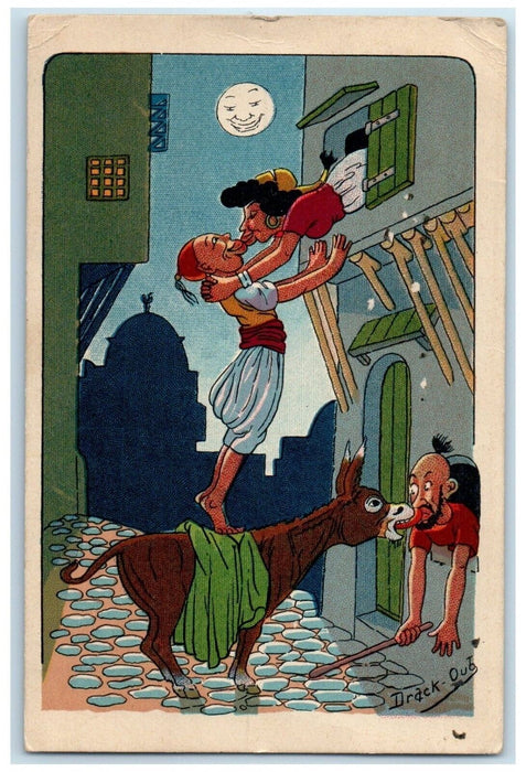 1943 Couple Kissing Window Mule US Army Postal Service WW2 Soldier Mail Postcard