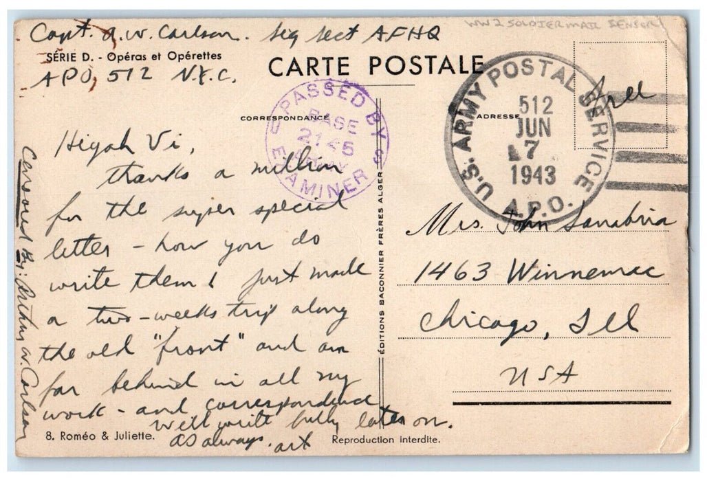 1943 Couple Kissing Window Mule US Army Postal Service WW2 Soldier Mail Postcard