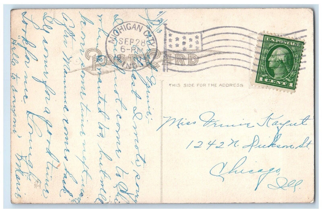 c1910's Pretty Woman Curly Hair Umbrella Michigan City Indiana IN Postcard