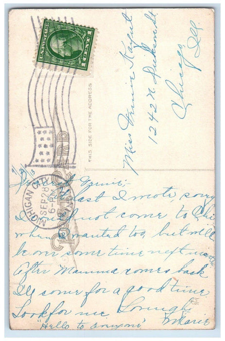 c1910's Pretty Woman Curly Hair Umbrella Michigan City Indiana IN Postcard
