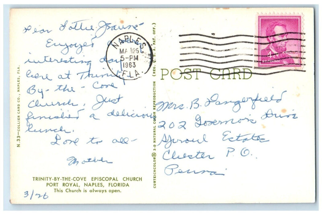 1963 Trinity By The Cove Episcopal Church Port Royal Naples Florida FL Postcard