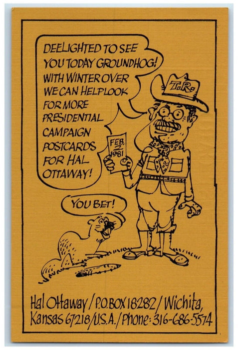 c1940 Deelighted See Groundhog Hal Ottaway Presidential Wichita Kansas Postcard