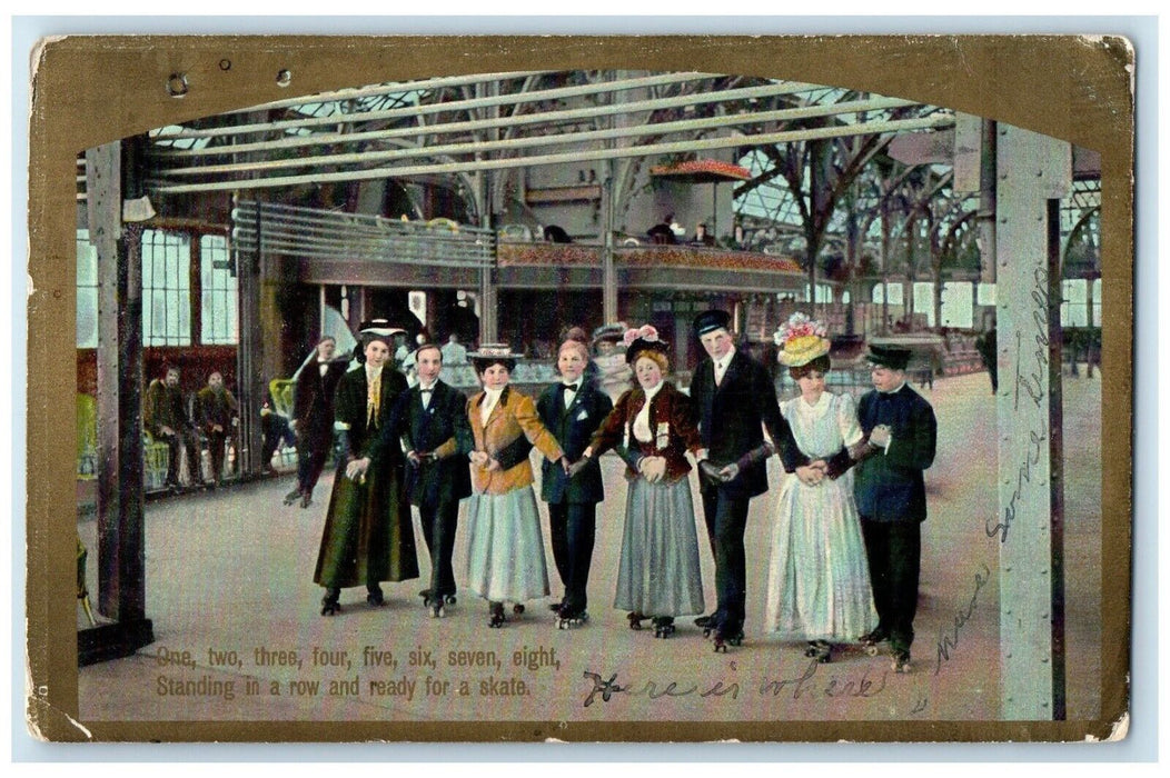 1910 Couple Romance Ice Skating Fort Wayne Indiana IN Posted Antique Postcard