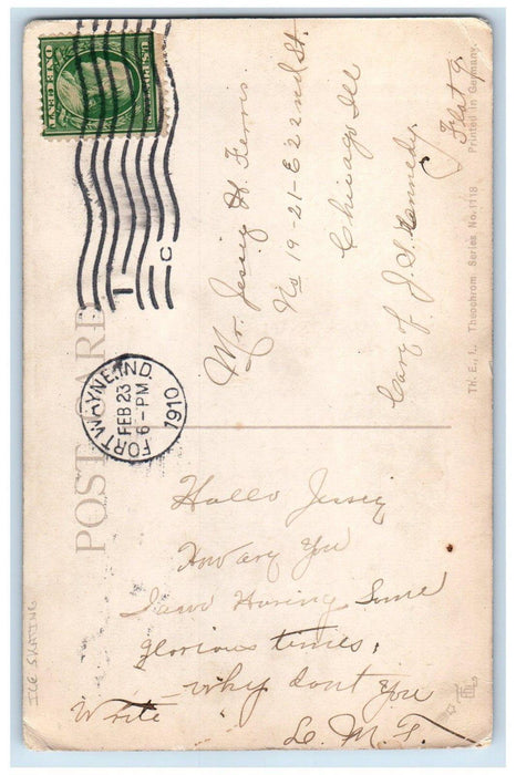 1910 Couple Romance Ice Skating Fort Wayne Indiana IN Posted Antique Postcard