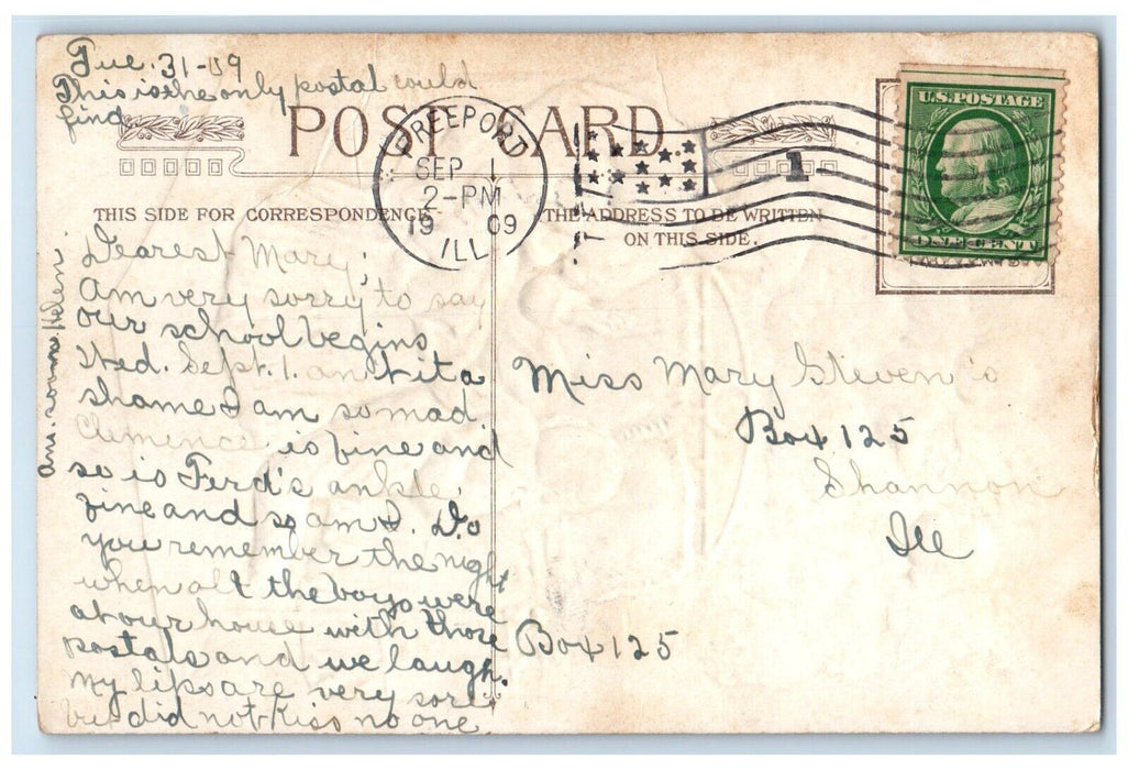 1909 Mother And Daughter Angels Embossed Freeport Illinois IL Antique Postcard
