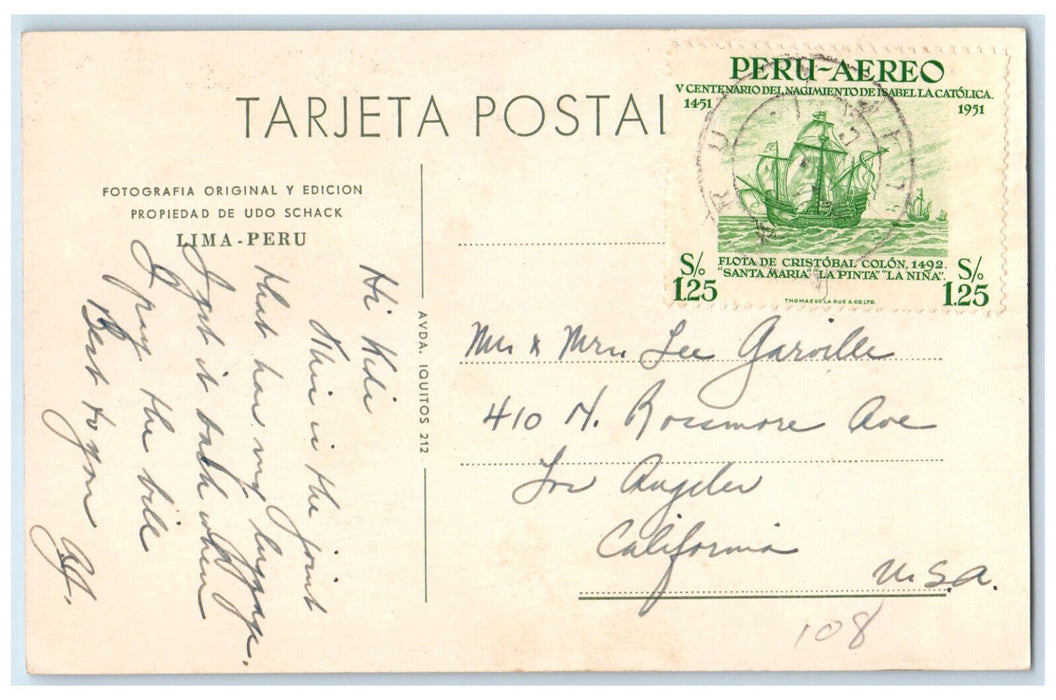 c1940's View of Gran Hotel Bolivar Lima Peru Posted Vintage Postcard
