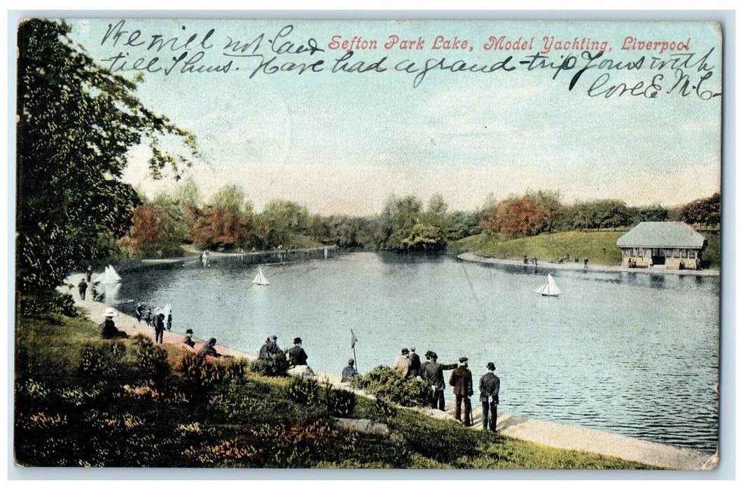 1908 Sefton Park Lake Model Yachting Liverpool England Edgemoor DE Postcard