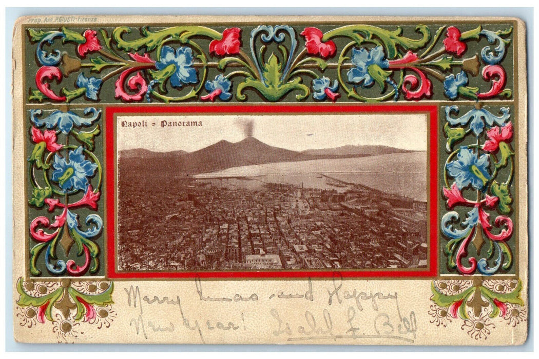 c1905 Panorama Volcano Scene Naples Italy Art Noveau Antique Posted Postcard