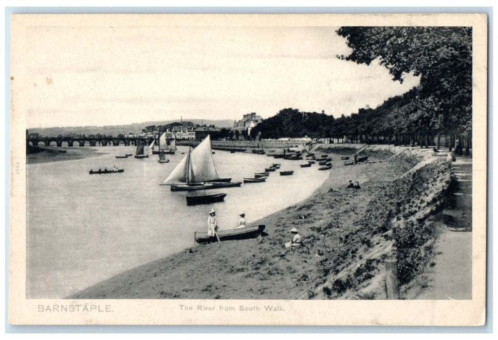 c1910 Boat Scene The River From South Walk Barnstaple England Antique Postcard