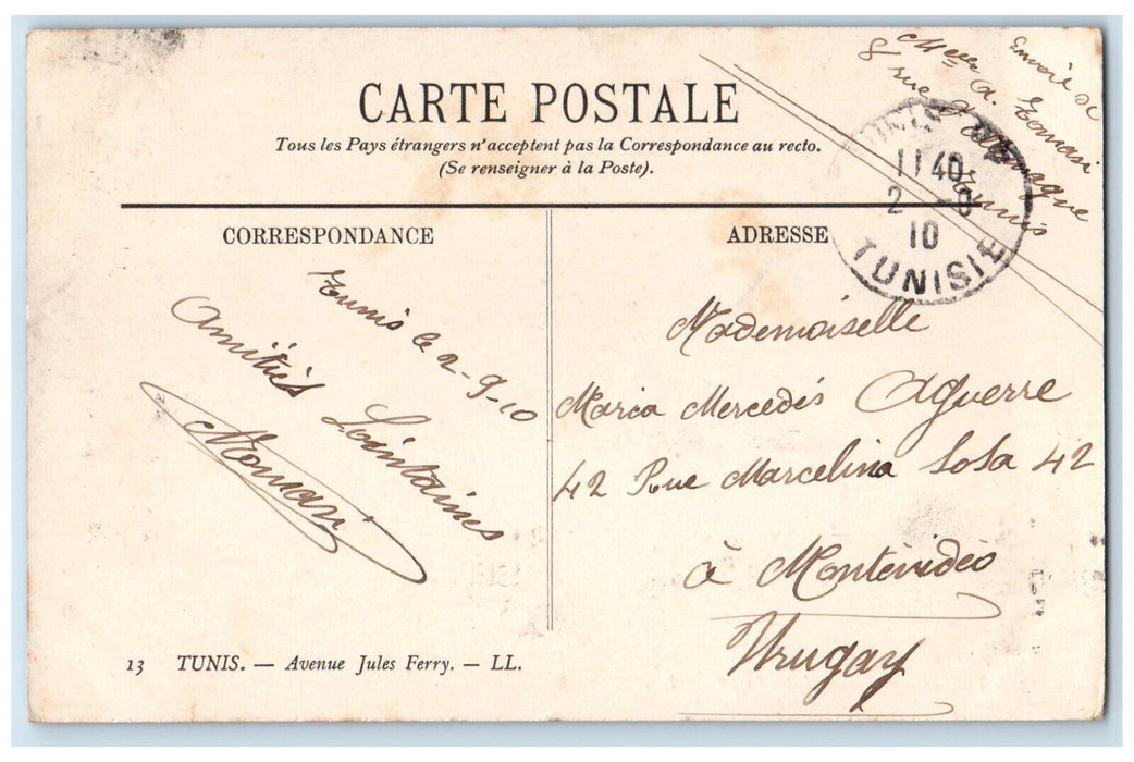 1910 Avenue Jules Ferry Night Scene Tunisia Antique Posted Postcard