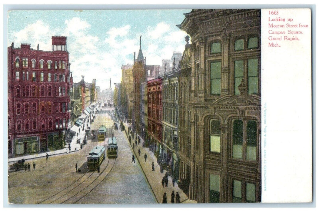 Locking Up Mouron Street From Campus Sqaure Trolley Grand Rapids MI Postcard