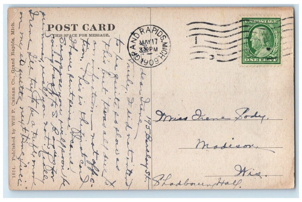 1909 Central High School Building Grand Rapids Michigan MI Antique Postcard