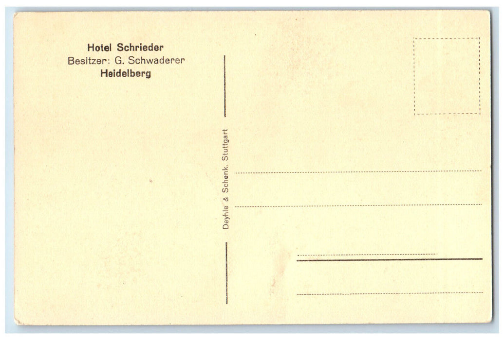 c1940's Hotel Schrieder Besitzer G Schwaderer Heidelberg Germany Postcard