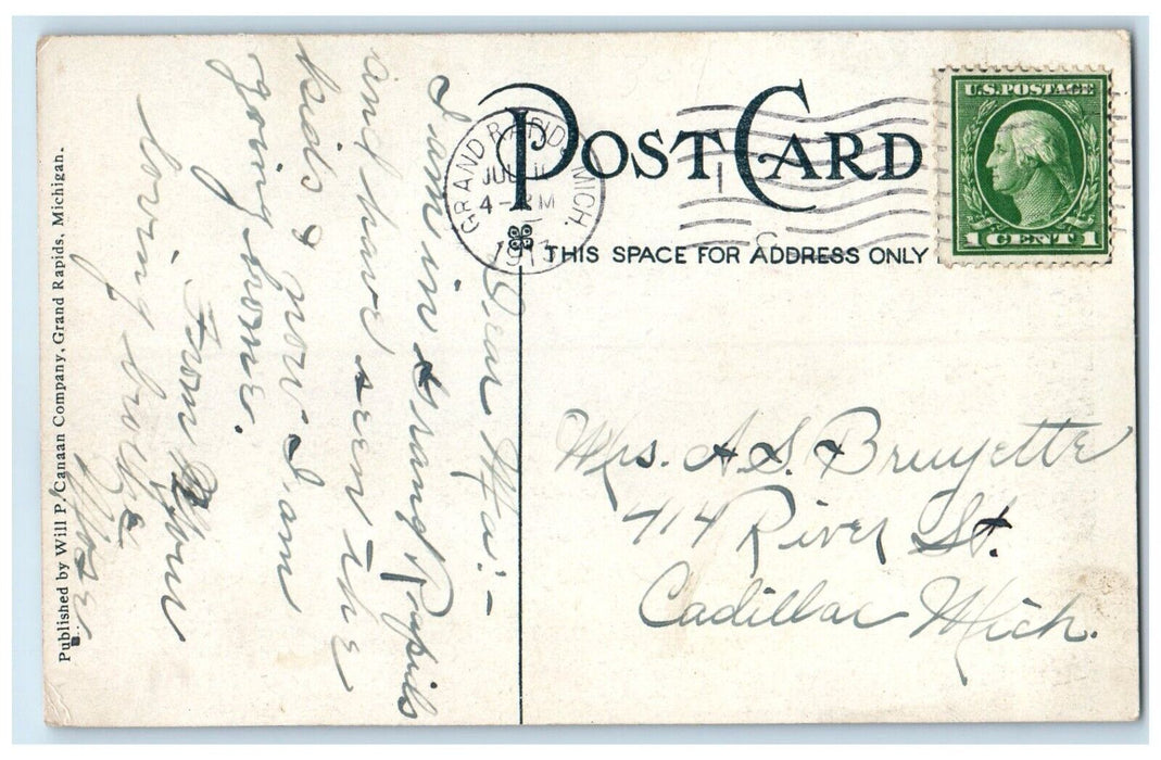 1913 Manhattan Beach Reed's Lake Boat Grand Rapids Michigan MI Antique Postcard