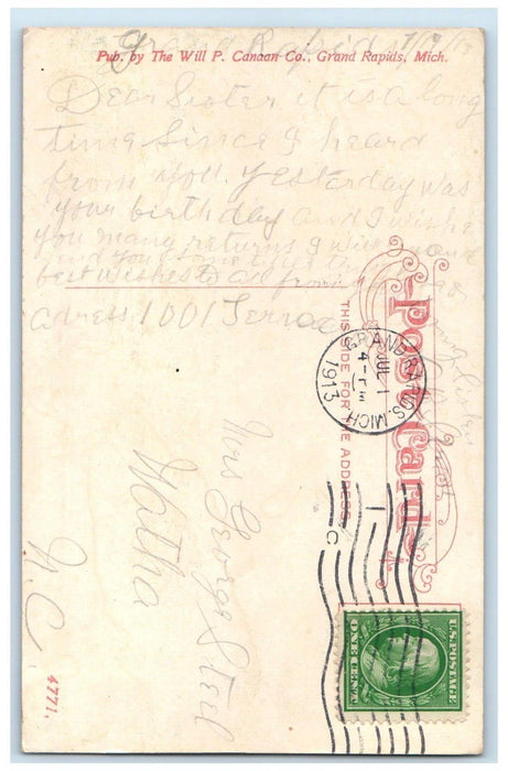 1913 Drive In John Ball Park Grand Rapids Michigan MI, Woman Scene Road Postcard