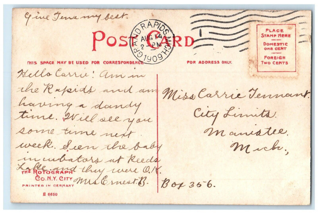 1909 Police Headquarters Scene Street Grand Rapids MI Rotograph Antique Postcard