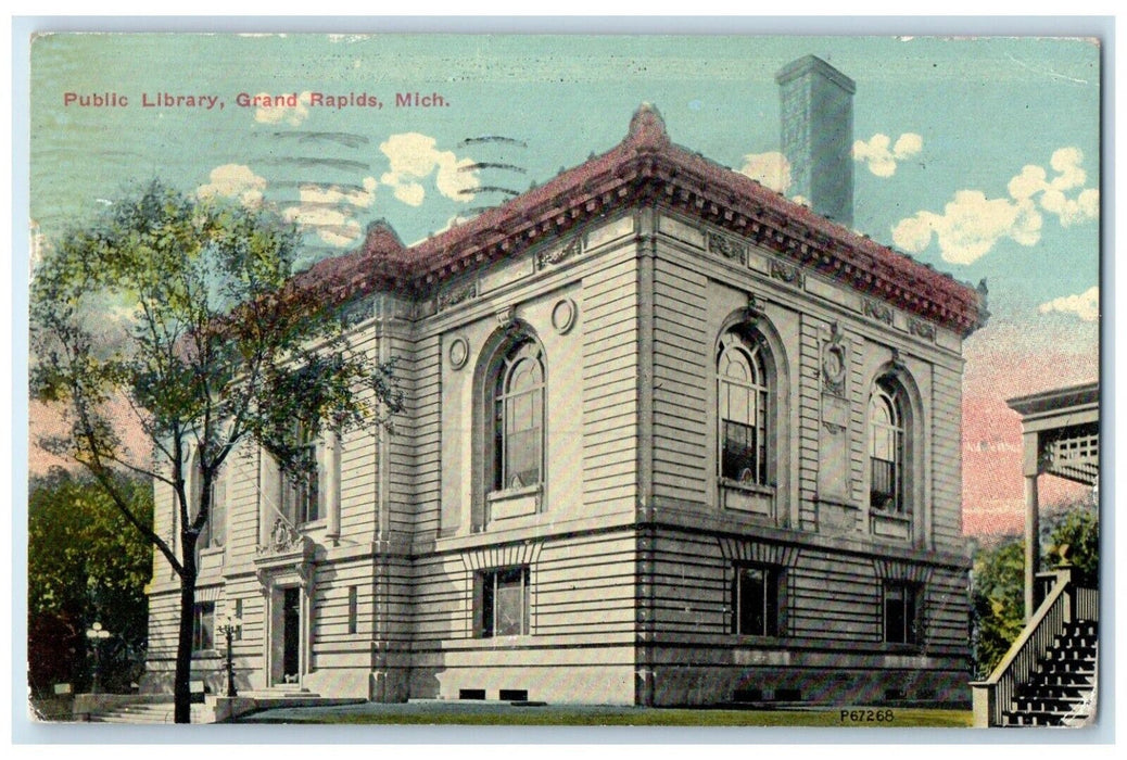 1912 Public Library Building Grand Rapids Michigan MI Posted Antique Postcard