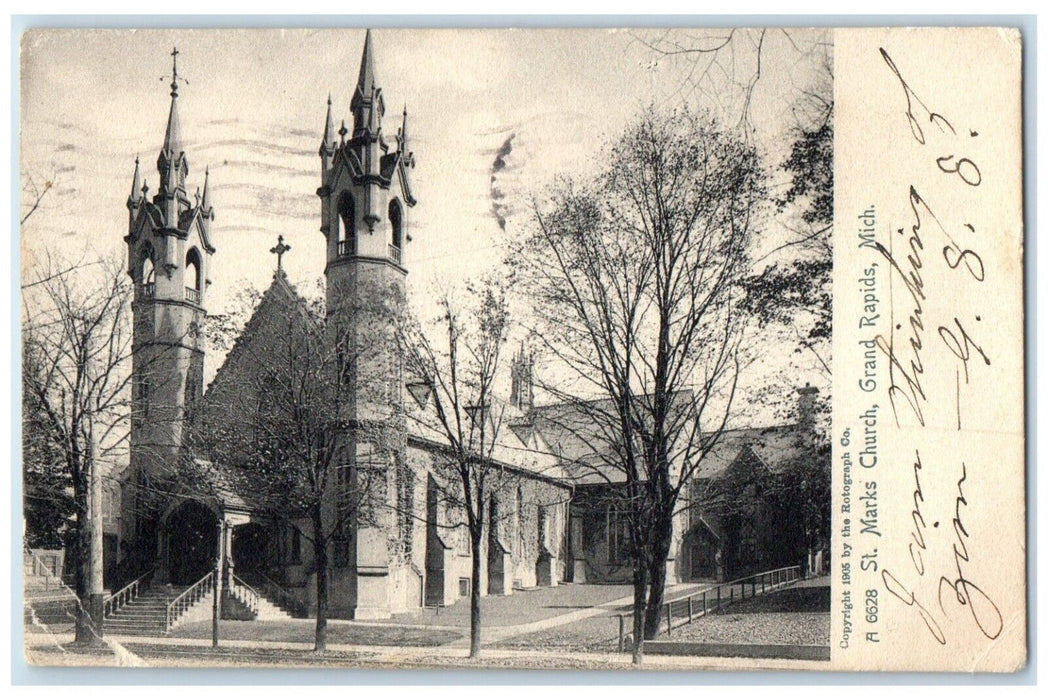 1906 St. Marks Church Scene Street Grand Rapids Michigan MI Rotograph Postcard