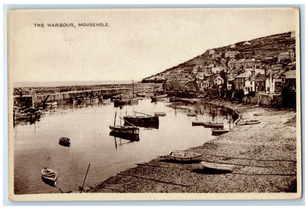 c1940's Boat Scene The Harbour Mousehole England Vintage Unposted Postcard