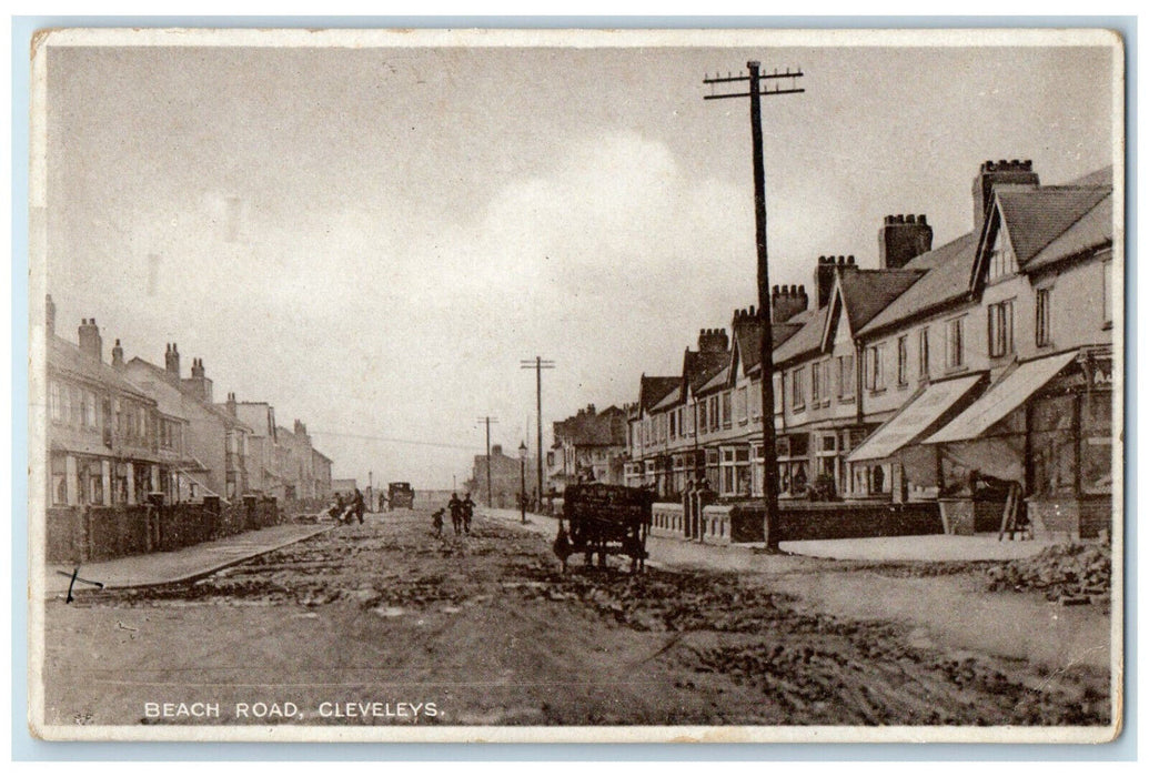 c1920's Beach Road Cleveleys Thornton-Cleveleys England Horse Carriage Postcard