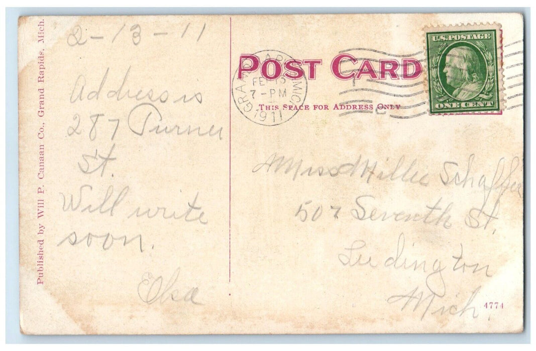 1911 South College Avenue Sidewalk Trees Grand Rapids Michigan Vintage Postcard