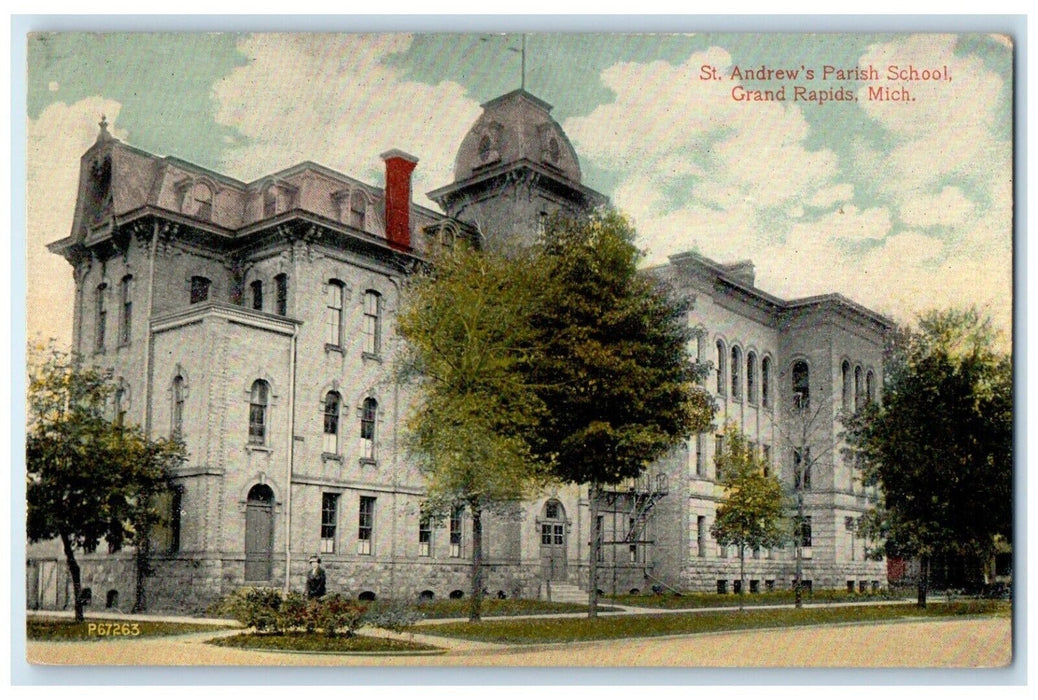 c1910's St. Andrew's Parish School Building Grand Rapids Michigan MI Postcard