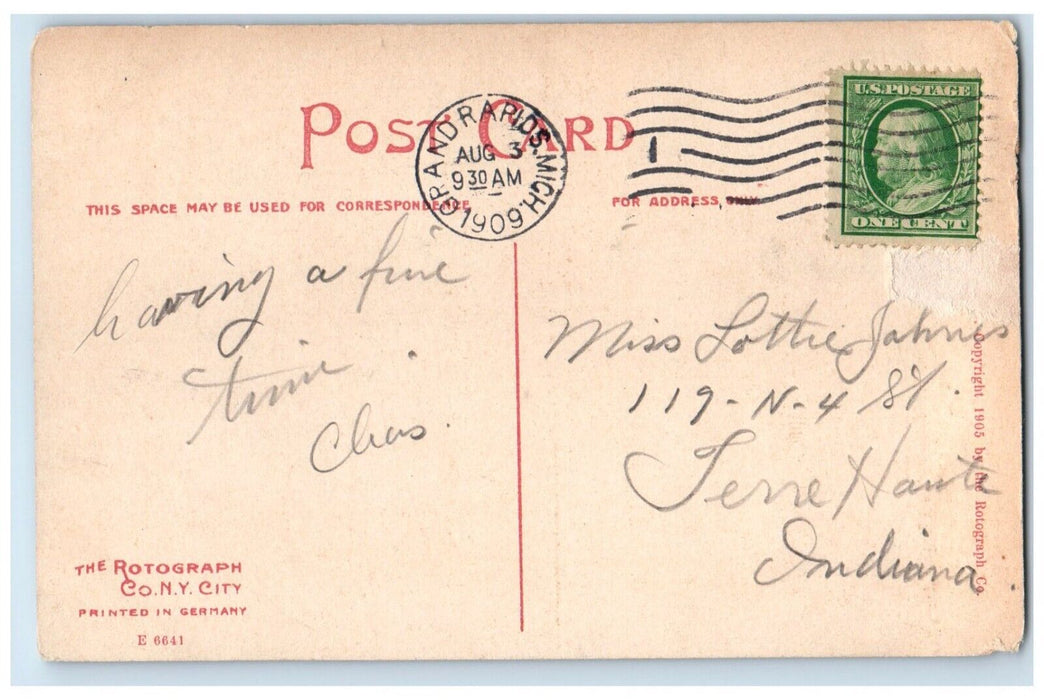 1909 Scenic View Fountain Ryerson Park Grand Rapids Michigan MI Vintage Postcard