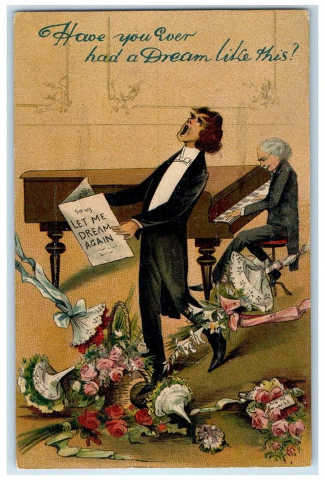 1909 Pianist Boy Singing Let Me Dream Again Flowers Chicago Illinois IL Postcard