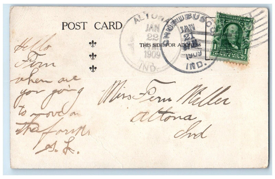 1909 Pretty Woman Studio Portrait Long Dress Altona Churubusco IN Postcard