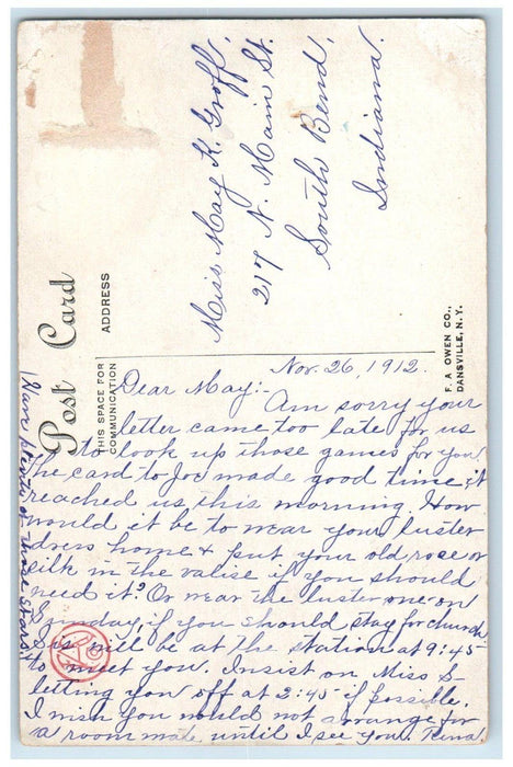 1912 Little Squirrels Eating Nuts Fence South Bend Indiana IN Antique Postcard