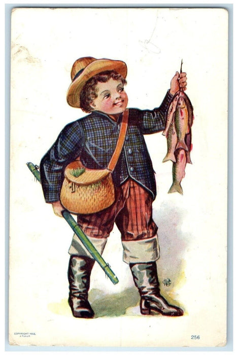 c1905 Boy Cached Fish Basket Douglas County Oregon OR Posted Antique Postcard