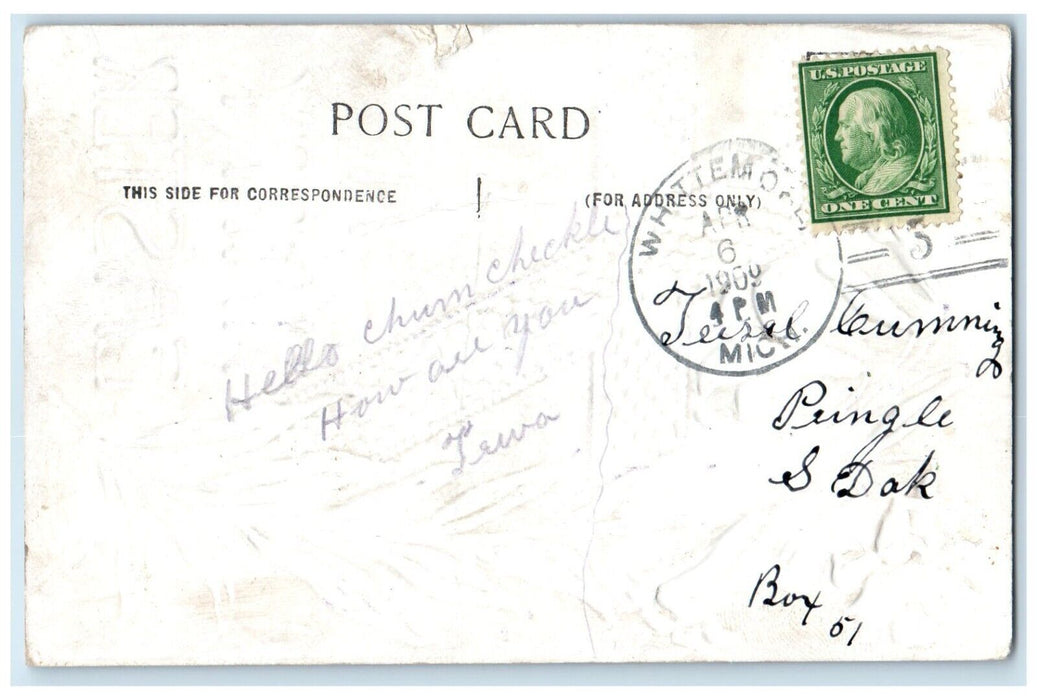 1909 Easter Holy Cross Lilies Flowers Embossed Whittemore Michigan MI Postcard