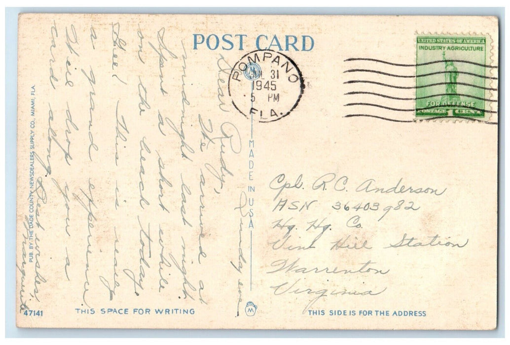 1945 It's June In January Lauderdale Beach Fort Lauderdale Florida FL Postcard