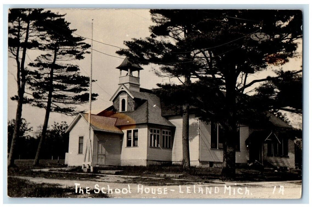 c1910's The School House Building View Leland Michigan MI RPPC Photo Postcard